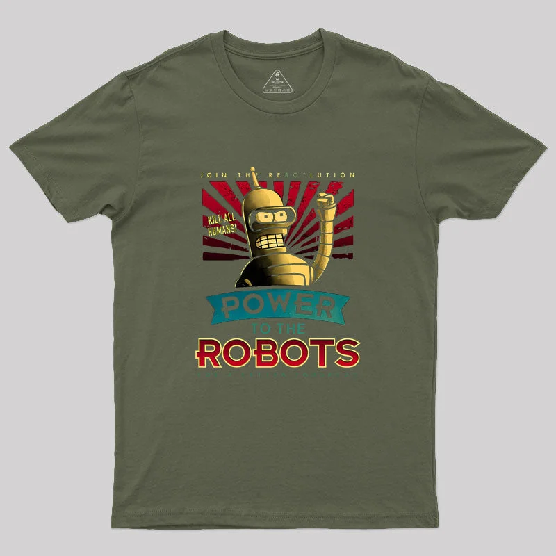 Power To The Robots  Geek T-Shirt Cool Women's Distressed