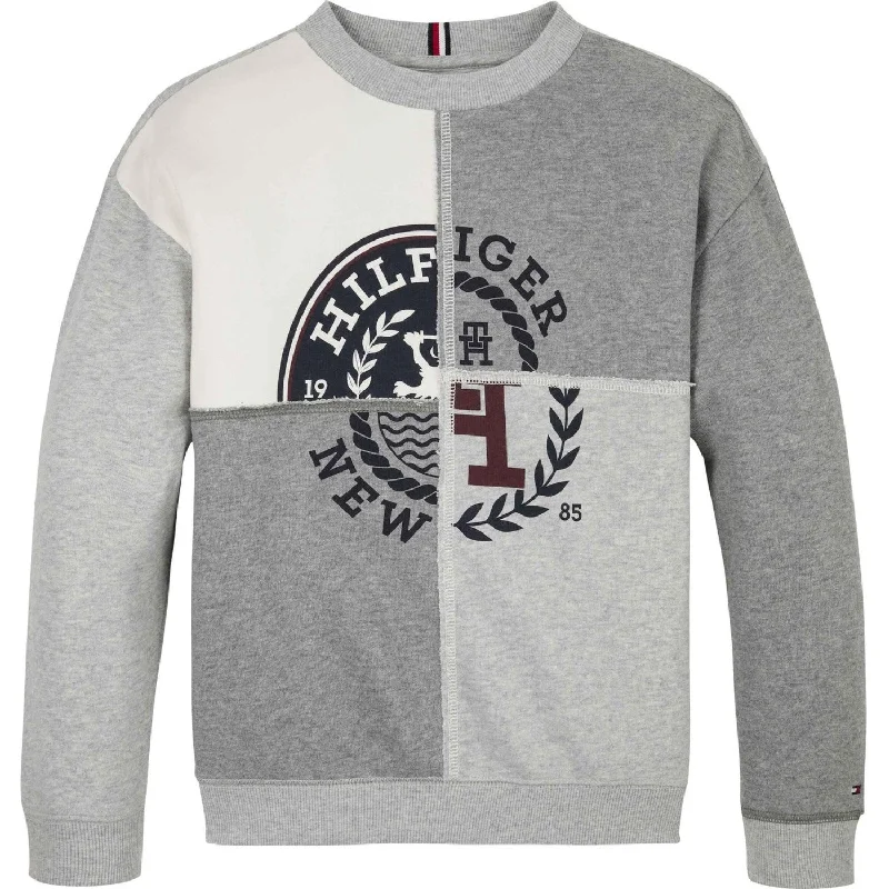 Tommy Hilfiger Grey Heather Mix Monotype Spliced Printed Cn Sweatshirt Vacation