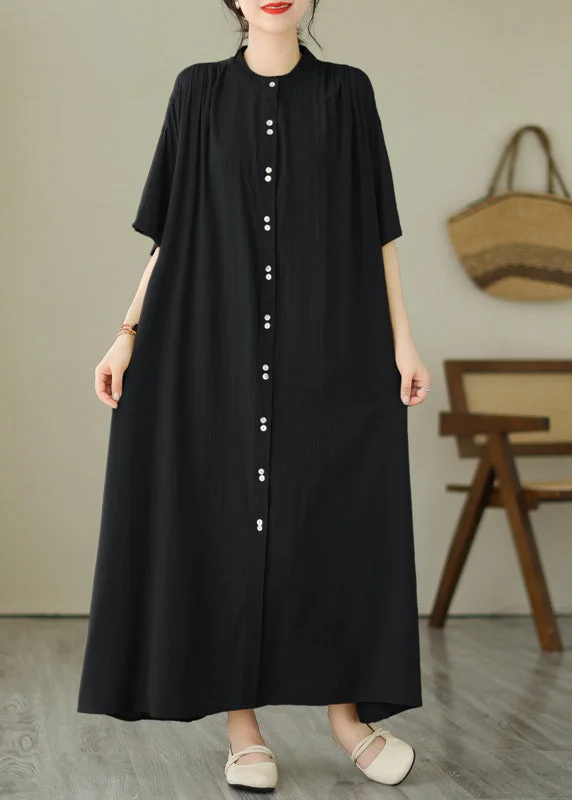 Plus Size Black O-Neck Vacation Maxi Dresses Summer Relaxed Women's 